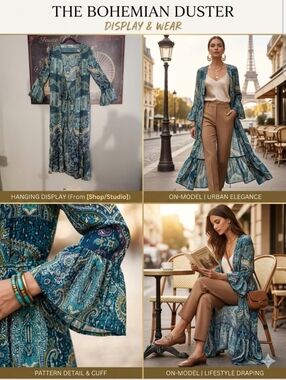 Bohemian Duster Kimono in Teal Paisley Pit 20